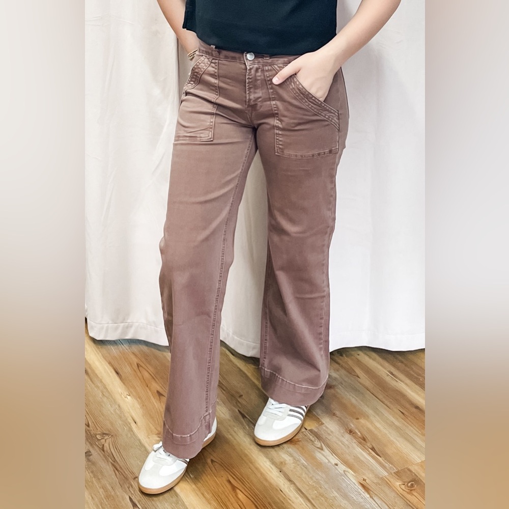 Mica Denim Super High Rise Double Button Waist Wide Leg Cocoa Jeans MDP-W3209 - Picture 4 of 7